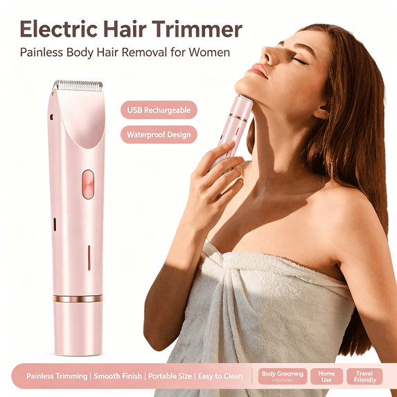 Bikini Hair Removal Trimmer for Women - 2 in 1 Dual Head Electric Shaver, Waterproof Rechargeable Hair Removal Tool, USB Charging Lady Razor for Legs Underarm Body Grooming