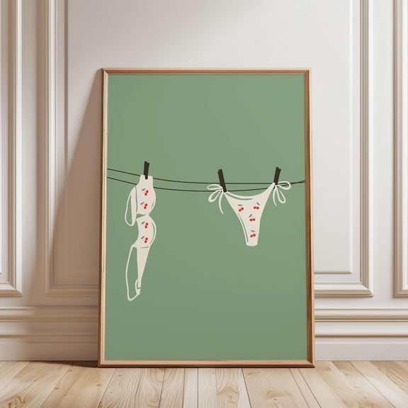 Bikini Hanging Poster, Bikini On Clothesline Poster, Trendy Coastal Poster, Swimsuit Poster, Summer Wall Art, Beach Aesthetic Poster, Unframed Canvas Size 12x18 F03.1.14l1957