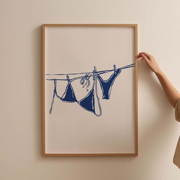 Bikini Hanging Poster Blue Bikini On Clothesline Poster Bathing Suit Poster Aesthetic Dorm Room Poster, Trendy Coastal Poster Laundry Room Art, Unframed Poster Size 24x36 F03.1.14l1981