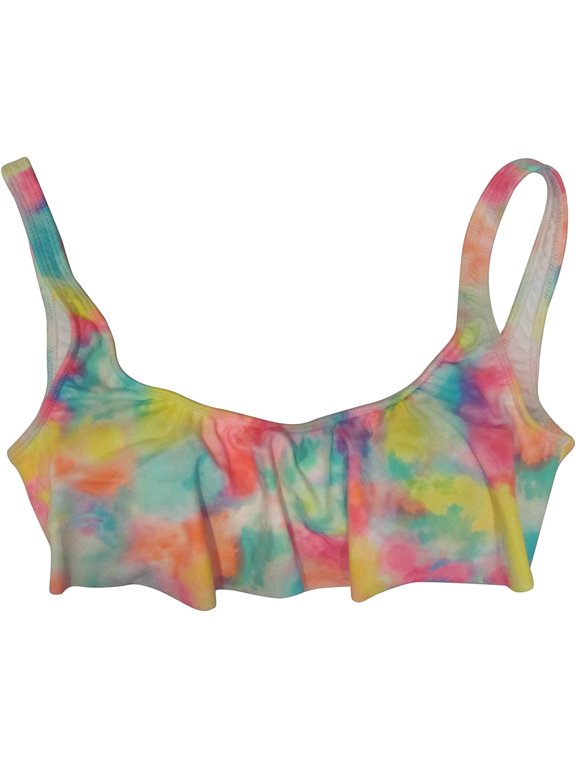Bikini Lab MULTI Tie-Dye Hanky Cropped Bikini Swim Top, US Large