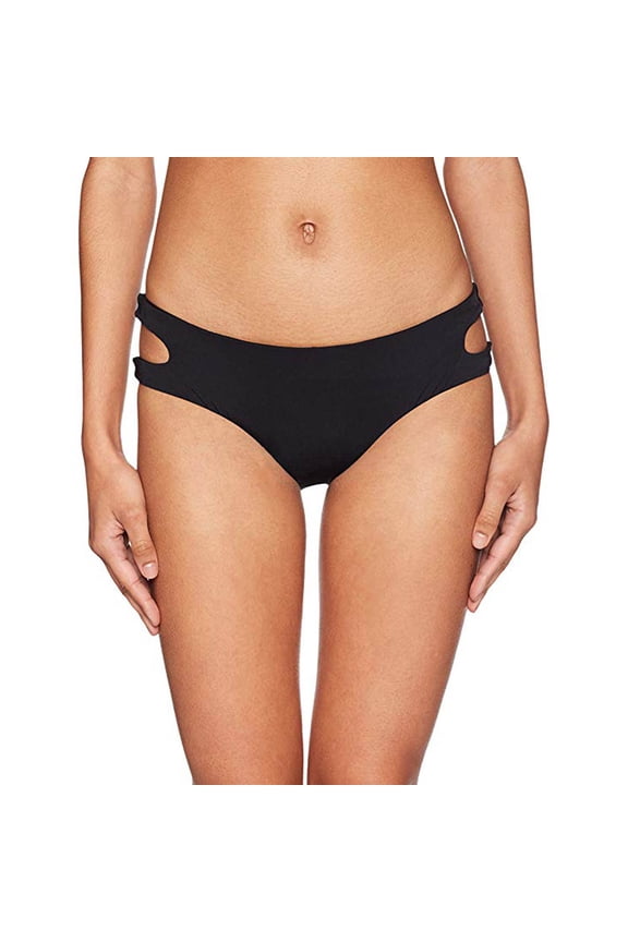 Bikini Lab Women's Cut Out Hipster Bikini Swimsuit Bottom, Black//Solids, Medium