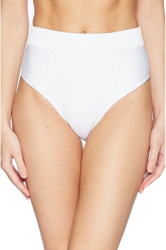 Bikini Lab Women's Standard Leg High Waist Bikini Swimsuit Bottom, White, Medium
