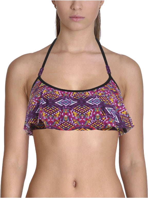 Bikini Lab Womens Bright Album Printed Flounce Swim Top Separates Purple S