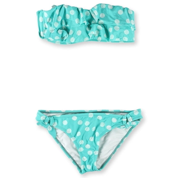 Bikini Lab Womens Polka Dotted Ruffle 2 Piece Bikini, Green, X-Large