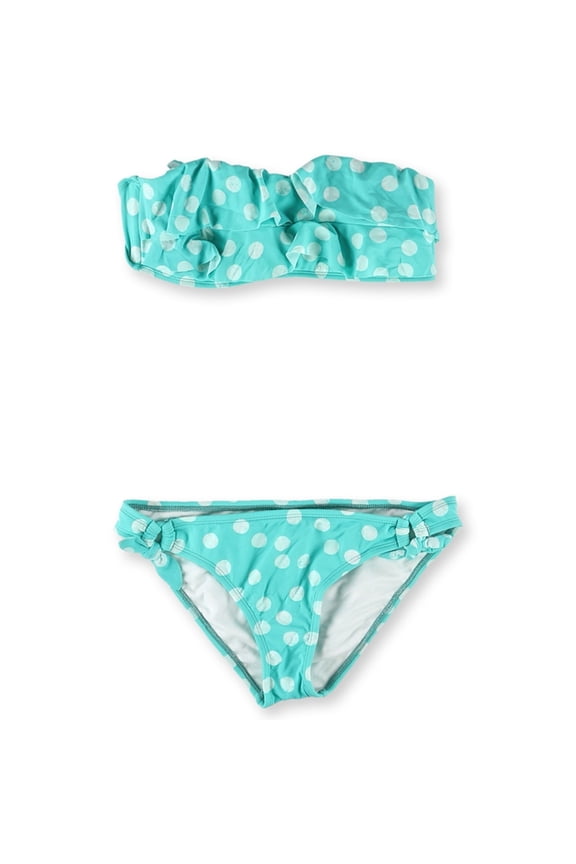 Bikini Lab Womens Polka Dotted Ruffle 2 Piece Bikini, Green, X-Large