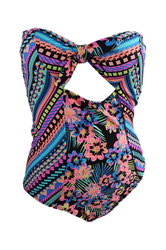 Mint Multi Printed Bandeau Keyhole One-Piece Swimsuit S