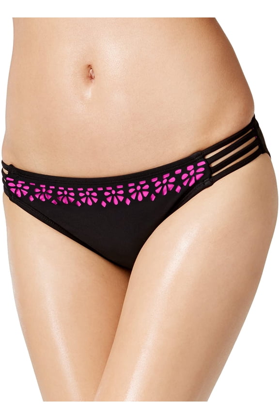 Women's Laser-Cut Hipster Bikini Bottom, Black Hot Pink, Medium