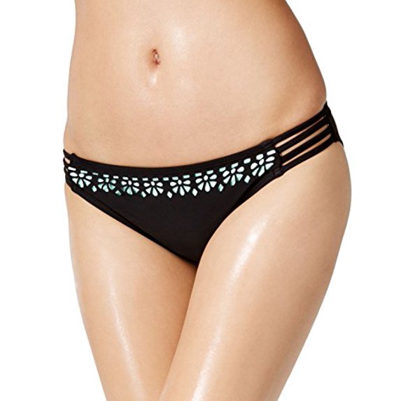 Bikini Nation Women's Laser-Cutout Hipster Bikini Bottoms (L, Black)