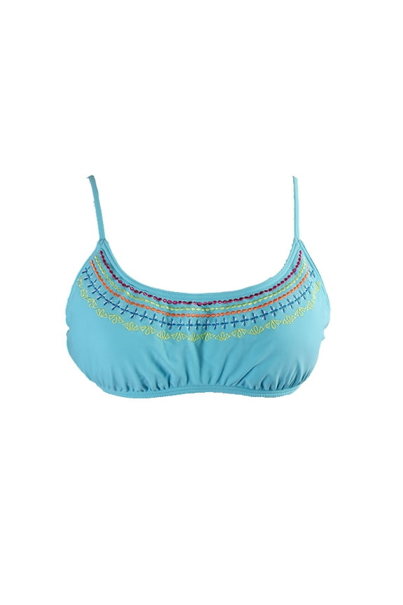 Womens Aqua Embroidered Bandeau Bikini Top S