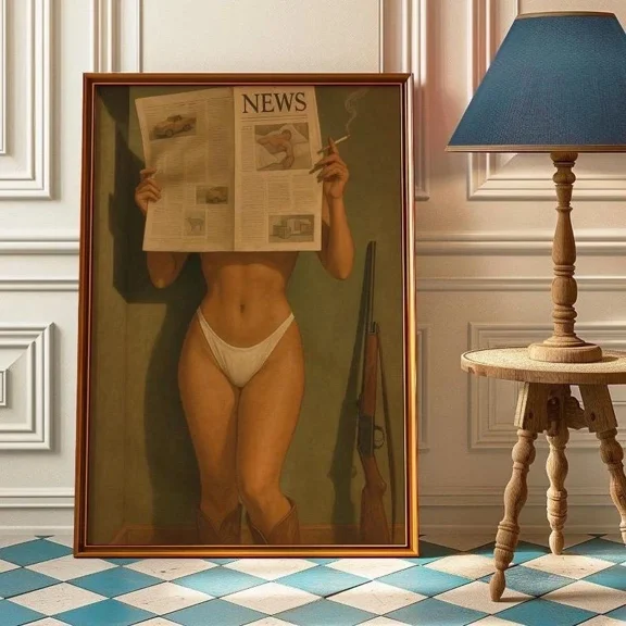 Bikini Newspaper Poster Feminist Wall Art Retro Rifle Print Home Decor Office Wall Art