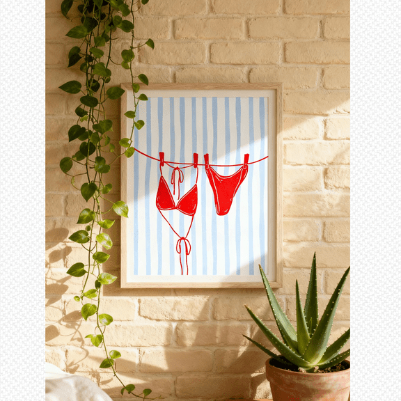 Bikini On The Line Red Swimsuit Summer Poster, Poster Only