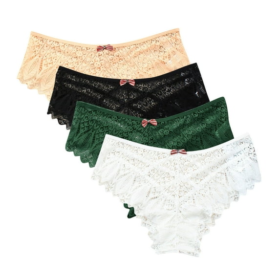 Bikini Panties for Women 4 Pack Lace Underwear for Women Thongs Panties Ladies Lace Bikini Lightweight Breathable Lace Thong Panties Women’s Underwear White XL