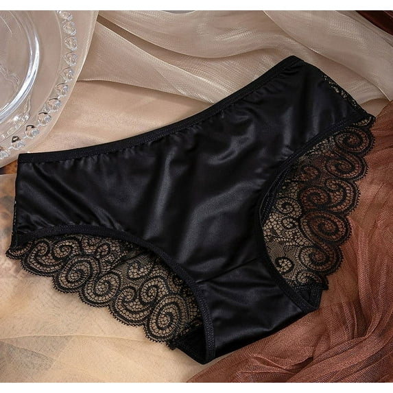 Bikini Panties for Women Women's Solid Color Lace Bow Mid Low Waist Hollow out Mesh Gauze Briefs Women’s Underwear Black M