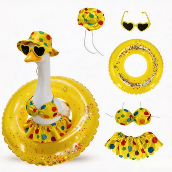 Bikini Porch Goose Outfits Fits 23" Goose Statue Summer Porch Goose Outfit with Sunglasses and Swim Ring Hawaiian Porch Goose Clothes Costume for Outdoor Garden Lawn Yard Decor