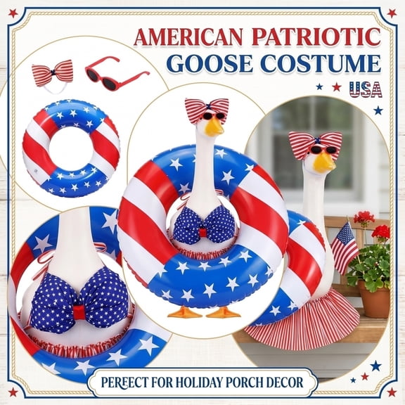 Bikini Porch Goose Outfits with Sunglasses and Swimming Tube for 22" Summer Goose Costume Garden Patio Statue Decor(4th of July)