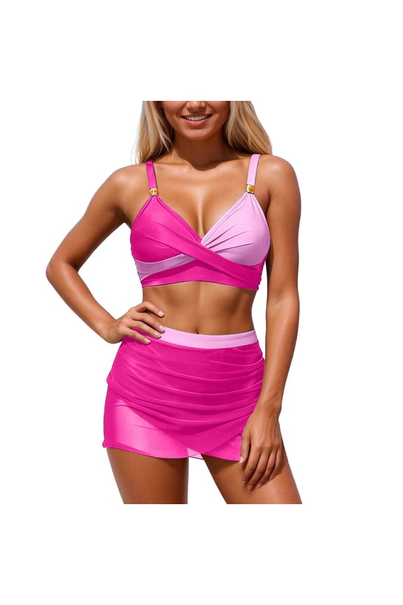 Bikini Set 2 Piece for Women High Waisted Swimwear Lightweight Full Coverage Bathing Suit Breathable SwimSuits Hot Pink M