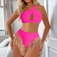 thumbnail image 1 of Bikini Set For Women Two Piece One Shoulder Hollow Out Fringe Hem High Waist Slimming Bathing Suit Y2K Cute Swimwear (M, Hot Pink), 1 of 9