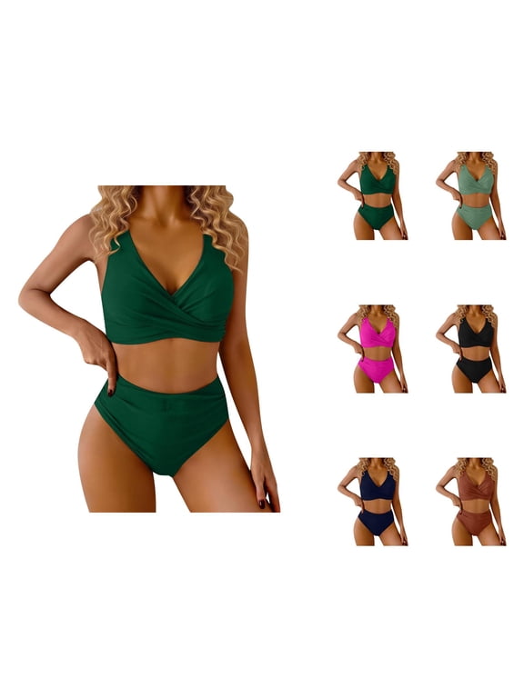 Bikini Set Two Piece Swimsuit Push Up Padded Top High Waist Bottom Tummy Control Swimwear Comfortable Bathing Suit for Beach Vacation