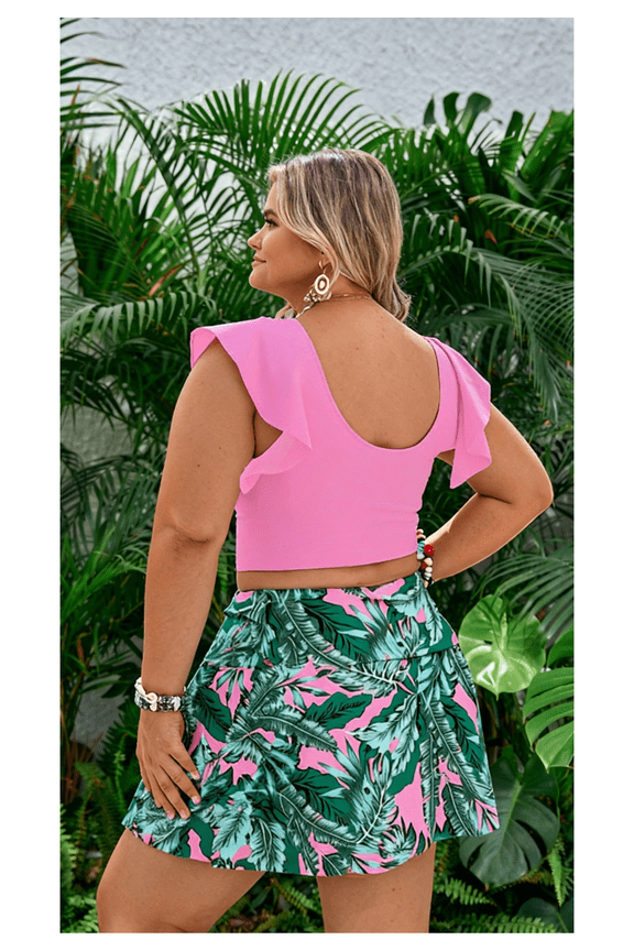 Bikini Set for Women Summer Tropical Print - Sexy V Neck High Waist Two Piece Swimsuit - Beach Pool Vacation Outfits - Adjustable Straps & Comfortable Fabric