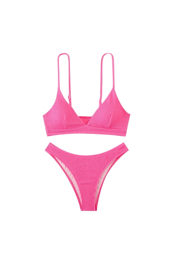 Bikini Set, Women's 2 Peices Bathing Suit Smocked Wireless Bikinis Shirred Bandeau Top Thong Swimsuit Swimwear