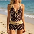 thumbnail image 1 of Bikini Set Womens Contrast Binding Halter Tankini Polka Dot Two Piece Swimwear with Boyshort Bottom Yellow M, 1 of 6