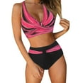 thumbnail image 1 of Bikini Set for Women Color Block High Waisted Bikini Push Up Bralette Top with Ruched Brief Cross Back Two Piece Hot Pink L, 1 of 4