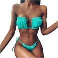 thumbnail image 1 of Bikini Set for Women Solid V Neck Knot Front Push Up High Leg Thong Two Piece Swimsuit, 1 of 6