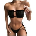 thumbnail image 1 of Bikini Set for Women Solid V Neck Knot Front Push Up High Leg Thong Two Piece Swimsuit, 1 of 6