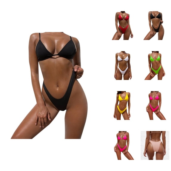 Bikini Set for Women Two Piece Swimsuit U Wire Cutout High Waisted Textured Swimwear Tummy Control Bathing Suit Beach Vacation