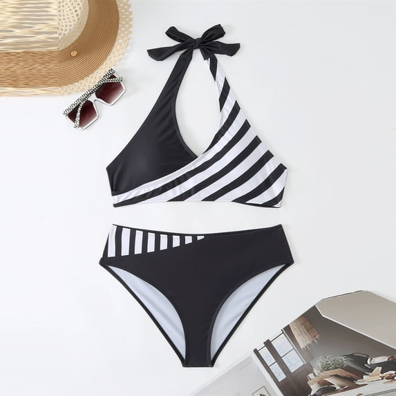 Bikini Set for Women Two Piece Swimsuit V Neck Triangle Top Wide Straps ...