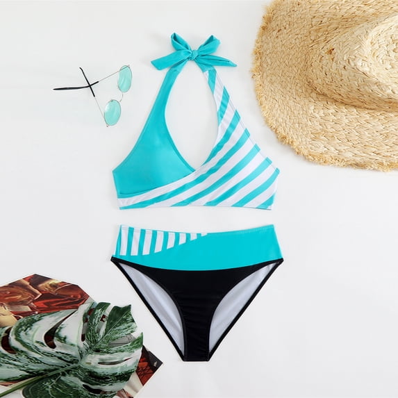 Bikini Set for Women Two Piece Swimsuit V Neck Triangle Top Wide Straps ...