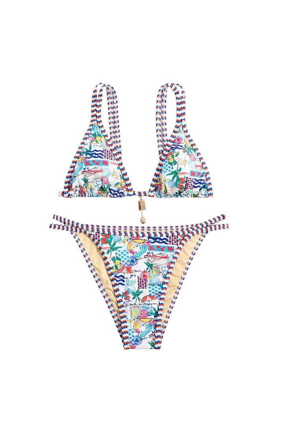 Bikini Sets For Women Gradient Swimming Two Piece String Lace Up Beach Suit Bohemian National Style Swimsuits