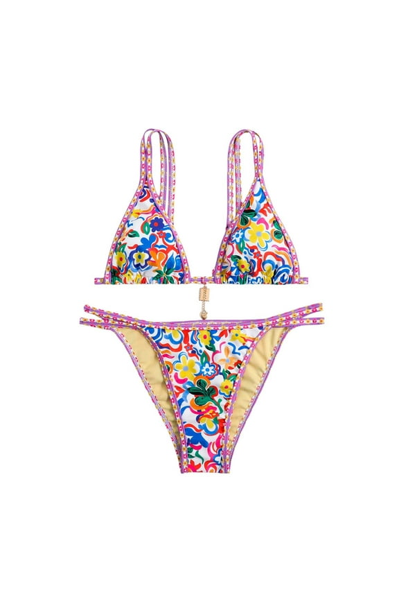 Bikini Sets For Women Gradient Swimming Two Piece String Lace Up Beach Suit Bohemian National Style Swimsuits