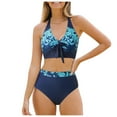thumbnail image 1 of Bikini Sets For Women New Ladies Plus Size Printed Bow Strap Slim Conservative High Waist Split Swimsuits, 1 of 8