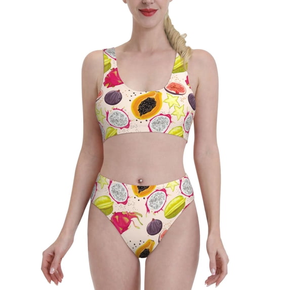 Bikini Sets For Women, Papaya Star Fruit High Waisted Bikini Sets Bathing Suit 2-Piece Drawstring Swimsuit