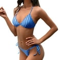 thumbnail image 1 of Bikini Sets For Women Two Piece String Lace Up Top Bottom Side Rope Tie Stripe Printing Swimsuits, 1 of 9
