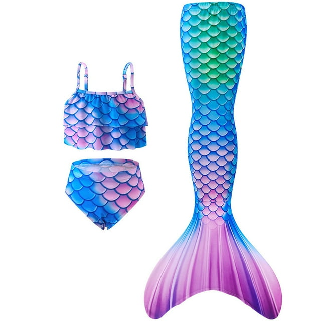Sets for Girls 2025 Gradient Fish Scale Print Mermaid 3 Piece