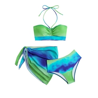 Bikini Sets for 13-14 Year Old Girls Tie Dye Rullfe Bathing Suit Spaghetti Strap Skirt Swimwear Set,Multicolour,8-9 Years