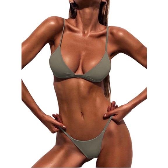 Bikini Sets for Women 2 Piece Thong Swimsuits Cheeky Bathing Suit Triangle Top Micro String Bikinis Dark Green L