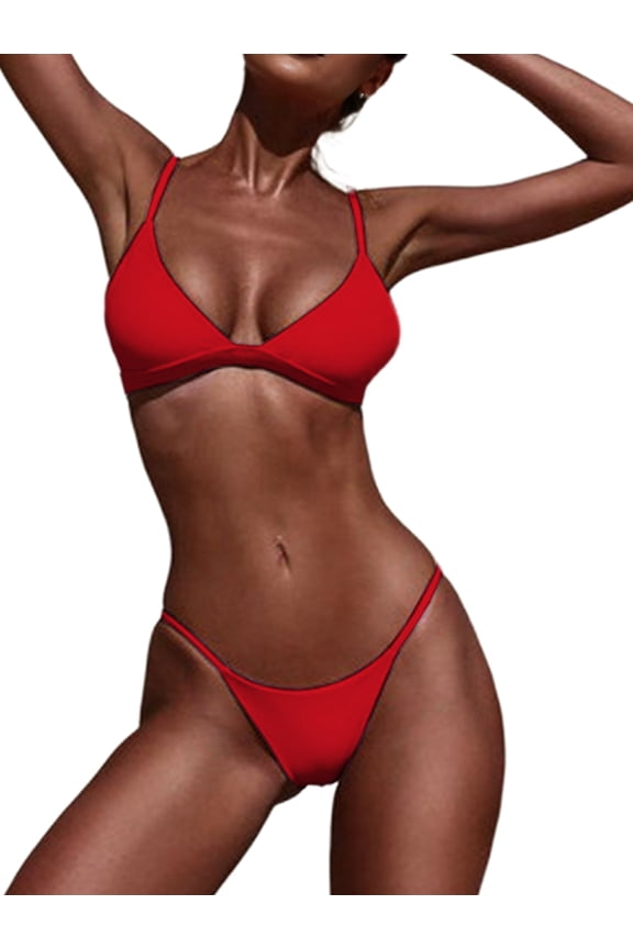 Bikini Sets for Women 2 Piece Thong Swimsuits Cheeky Bathing Suit Triangle Top Micro String Bikinis Red L