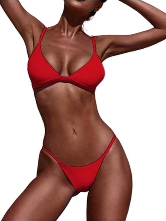 Bikini Sets for Women 2 Piece Thong Swimsuits Cheeky Bathing Suit Triangle Top Micro String Bikinis Red L