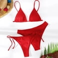 thumbnail image 1 of Bikini Sets for Women 3-Piece Triangle Swimsuit with 2 Tie Side Bottoms, Solid Color Red M, 1 of 7