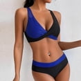 thumbnail image 1 of Bikini Sets for Women Built-in Bra 2 Piece Bathing Suits Cross Front V Neck Swimsuits Color Block High Waisted Tummy Control Flattering Swimwear, 1 of 8