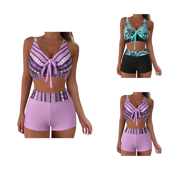 Bikini Sets for Women European American Printed Split Womens Swimsuits Boxer Striped Swimsuit