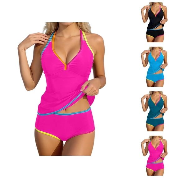 Bikini Sets for Women Fluorescent Color Two Piece Tankini Strappy Top and High Waisted Bottoms Neon Bathing Suit for Beach Swimming