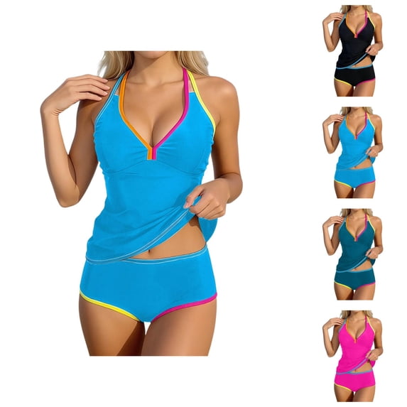 Bikini Sets for Women Fluorescent Color Two Piece Tankini Strappy Top and High Waisted Bottoms Neon Bathing Suit for Beach Swimming