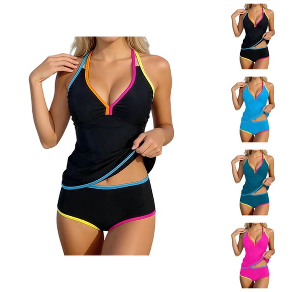Bikini Sets for Women Fluorescent Color Two Piece Tankini Strappy Top and High Waisted Bottoms Neon Bathing Suit for Beach Swimming