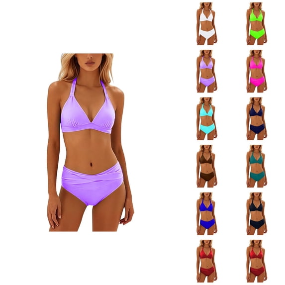 Bikini Sets for Women Halter Push Up Triangle Bikini Top with High Waisted Swim Bottom Two Piece Swimsuit Bathing Suit