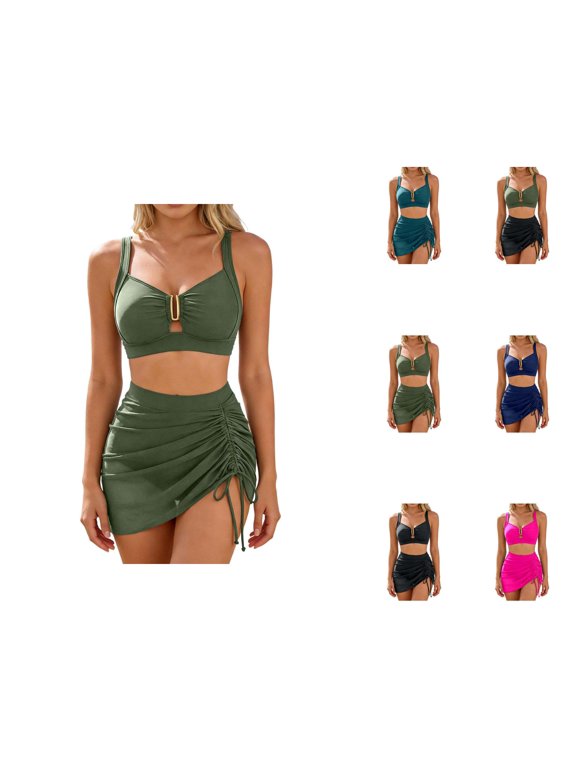 Bikini Sets for Women High Waisted Tummy Control Ruched Mesh Swim Skirt Two Piece Swimsuit Bathing Suit