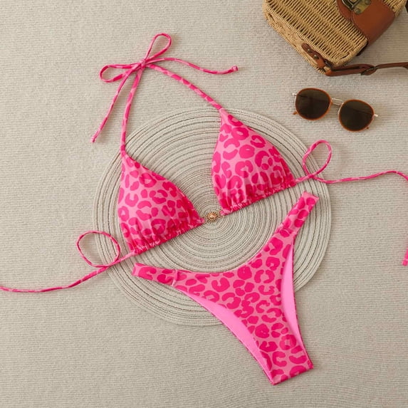 Bikini Sets for Women Leopard Printed Triangle Bikinis 2 Piece Halter Bikini Sets High Cut Bathing Suit Swimsuits